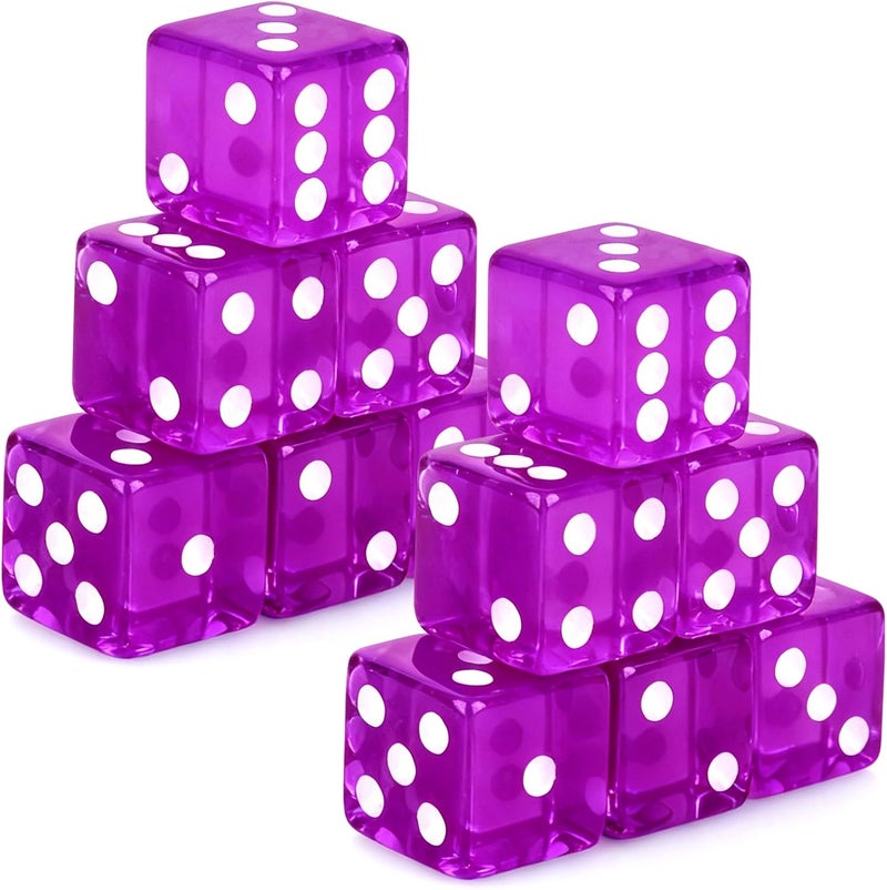 Abilat 12 Pieces 19mm Casino Dice Set Acrylic Translucent 6 Sided Game Dices Square Corner Dice for Casino Vegas Theme Birthday Party Supplies Board Games Table Games (Purple) - Image 1